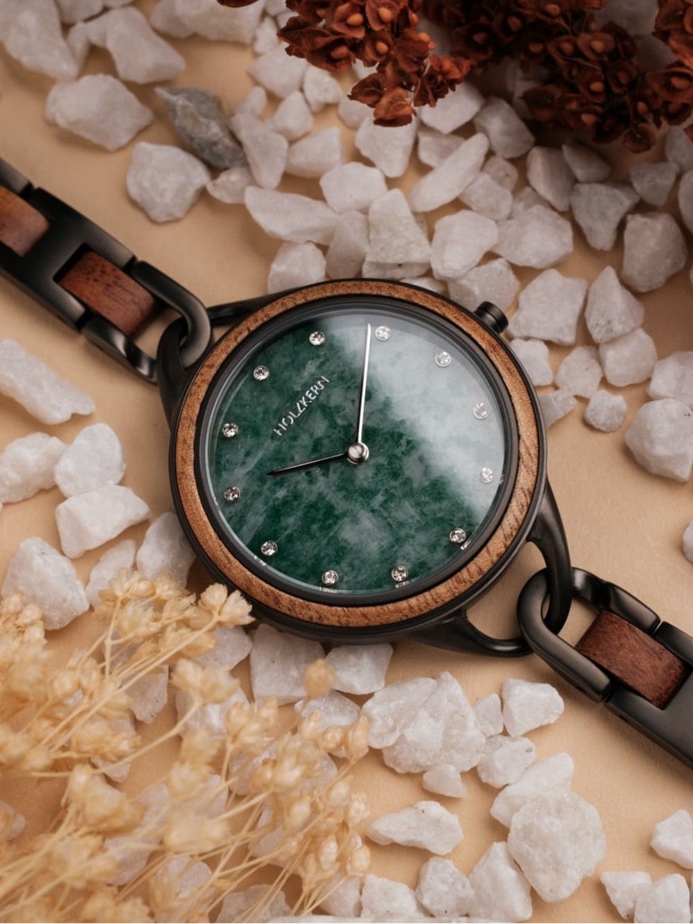 Holzkern Melissa Koa & Marble Women’s Watch 36mm Green Marble Dial NWT  Like New